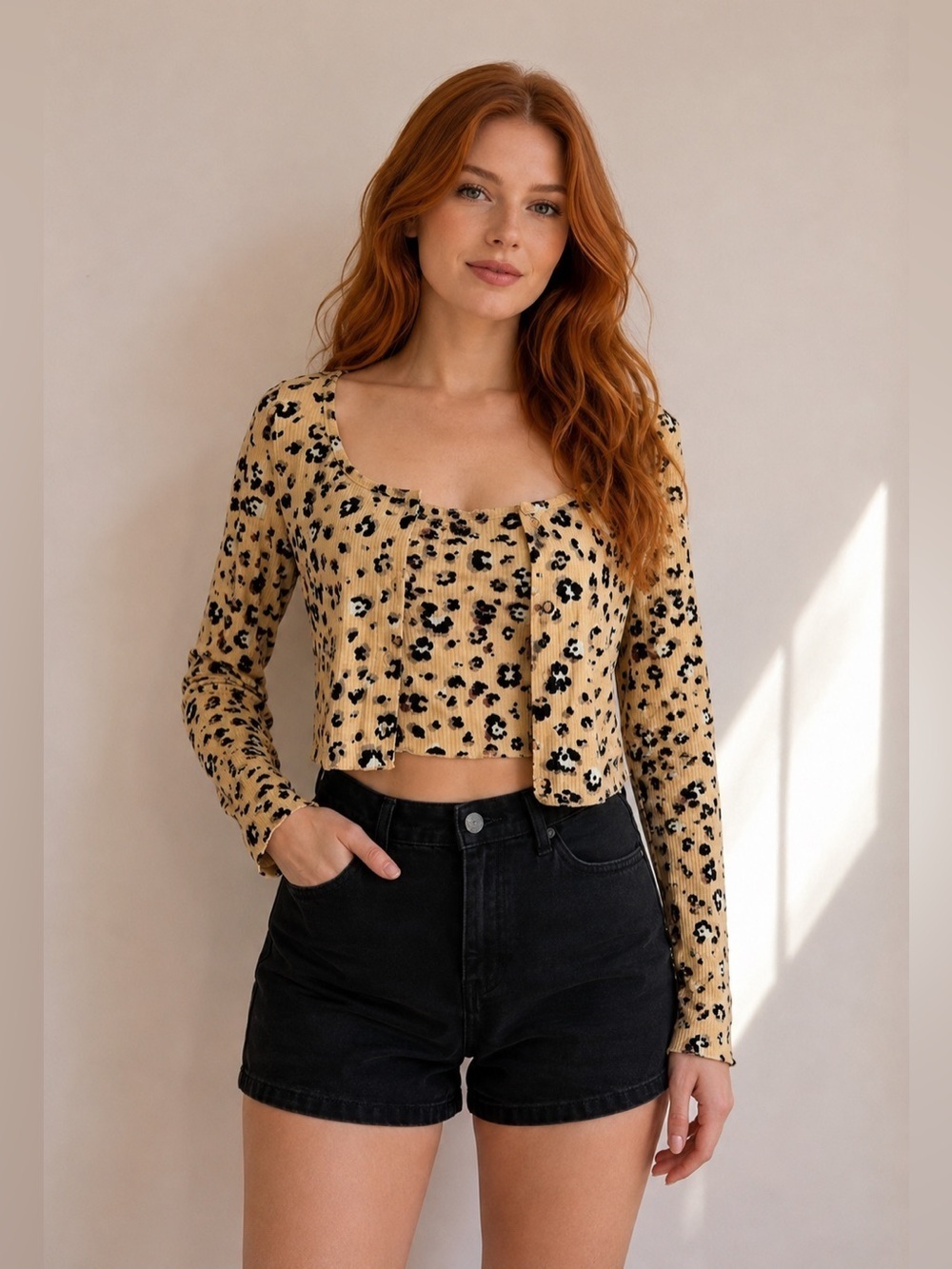 NWT BP Leopard Animal Print Crop Top Twin Set Cami and Button Up Size Small